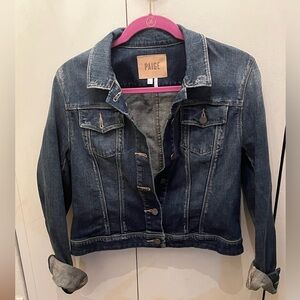 Like New! $295 PAIGE distressed denim jacket.Size Large- great wash